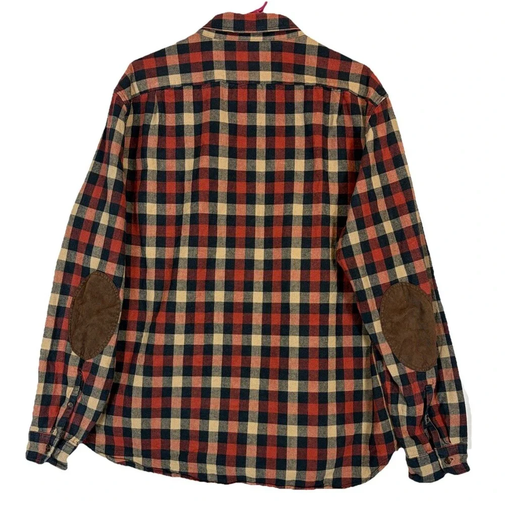 J Crew Cotton Twill L/S Button Shirt Red/Blue Plaid Suede Elbows Men’s XL